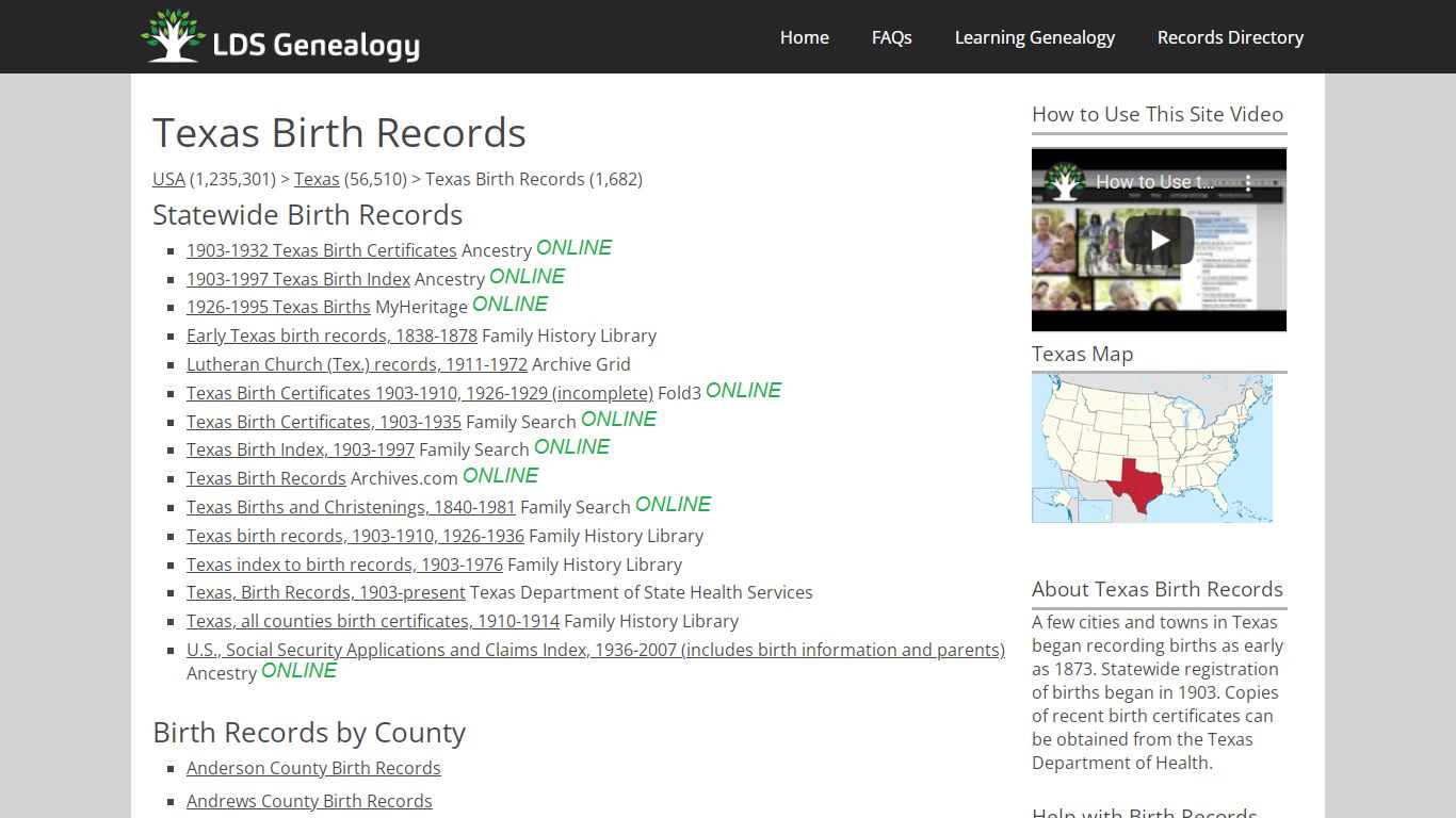 Texas Birth Records - LDS Genealogy